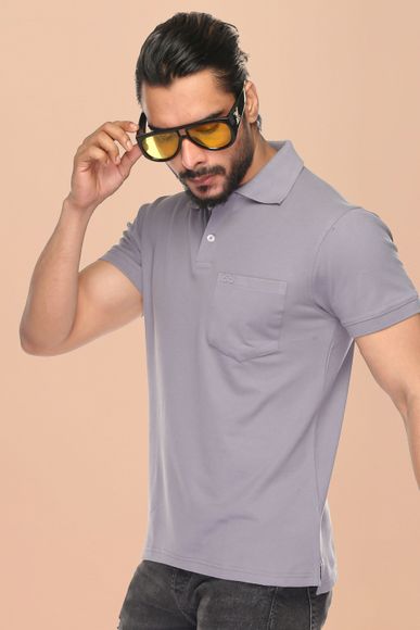 SKYKNIT Solid Men Polo Neck Grey T-Shirt - Buy SKYKNIT Solid Men