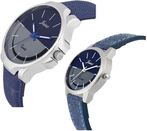 JAINX Multi Color Dial Denim Strap Analog Watch - For Couple - Buy