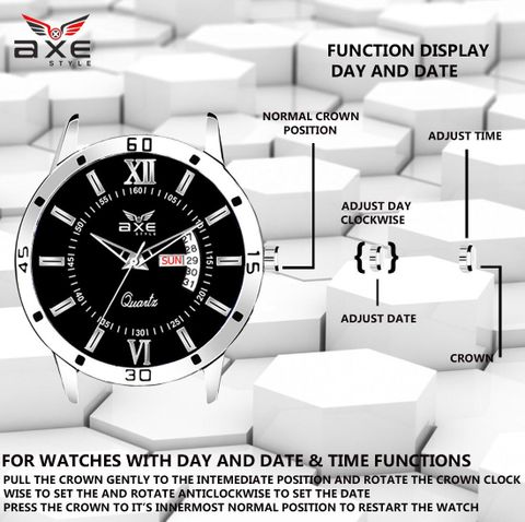 AXE Style XDD-7039 XDD-7039 Branded/Brand Day&Date Black Steel