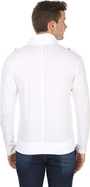 Black Collection Men Solid High Neck Cotton Blend White T-Shirt - Image 6