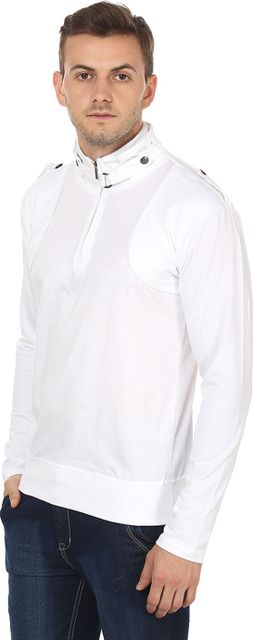 Black Collection Men Solid High Neck Cotton Blend White T-Shirt - Image 7