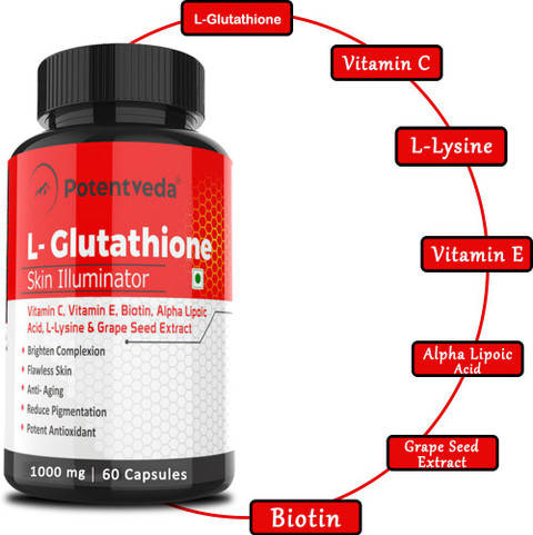 Potentveda L -Glutathione 1000 mg Skin Whitening | 60 capsules Price in India - Buy Potentveda L -Glutathione 1000 mg Skin Whitening