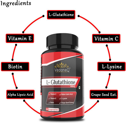 VedaneQ Glutathione 1000 Reduced Skin whitening 180 Capsules Supplement , Price in India