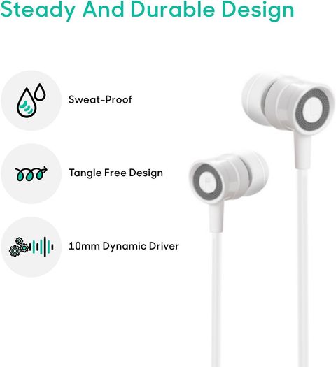 Meyaar Metal Earphones with High Bass Wired Headset with Mic Wired Gaming Headset (White, In the Ear) - Image 3
