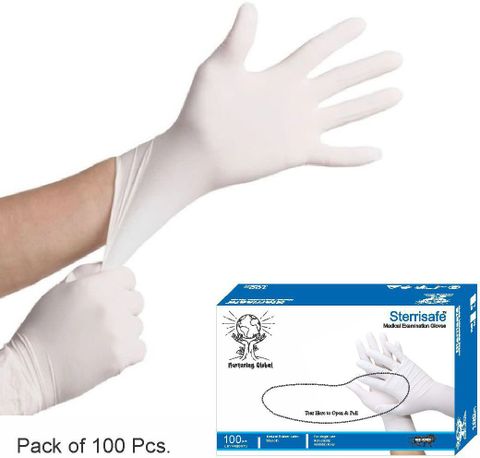 STERRISAFE Disposable Non Sterile Powdered Latex Medical Examination Gloves, Medium (White) - 100 Pieces. Latex, Rubber Examination Gloves (Pack of 100) - Image 6