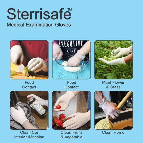 STERRISAFE Disposable Non Sterile Powdered Latex Medical Examination Gloves, Medium (White) - 100 Pieces. Latex, Rubber Examination Gloves (Pack of 100) - Image 8