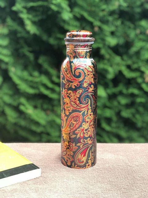 MulberryCart Presents Pure Copper Bottle Printed for Gym,Yoga,Office,ayurvedic Health Benefits 1000 ml Copper Bottle (Pack of 1, Multicolor) - Image 6