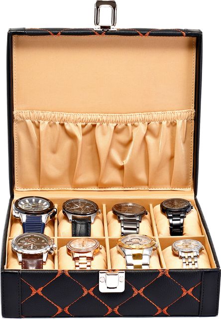 Valley PU Leather Watch Box (Black, Orange, 8 Watches) - Image 6