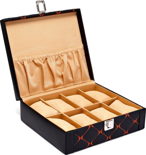Valley PU Leather Watch Box (Black, Orange, 8 Watches) - Image 7