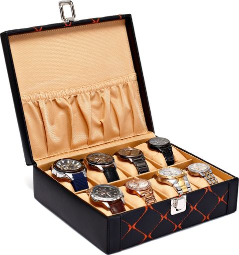 Valley PU Leather Watch Box (Black, Orange, 8 Watches) - Image 8