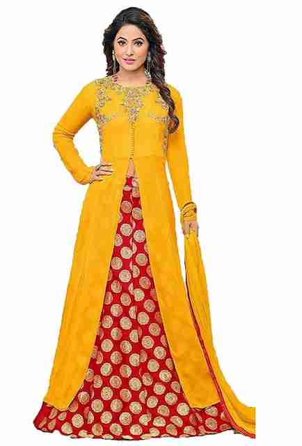 red and yellow dress PJD Women Gown Yellow, Maxi/Full Length shoulder dress highlights your curves with a trumpet skirt that fits like a glove and a tight bodice Red and Yellow Dress -