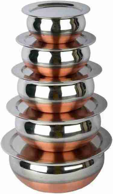 LIMETRO STEEL Stainless Steel Serving Bowl Copper Bottom Handi / Cookware Set with Lid (Pack of 5, Steel) - Image 5