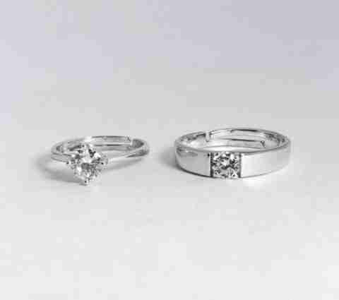 PREMIUM TRADE Valentine's Special Adjustable Exclusive Couple Rings for Girls and Boys Valentine Day Propose Your Girlfriend Brass Cubic Zirconia Sterling Silver Plated Ring Set - Image 5
