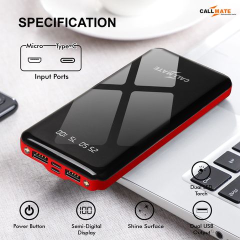 Callmate 10000 mAh 15W Slim Power Bank (Red) - Image 7