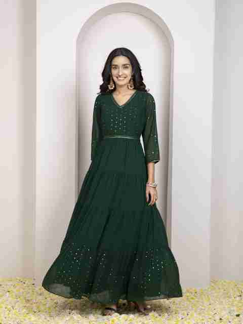 indya green dress Women Fit and Flare Maxi/Full Length SWEET 16 DRESS