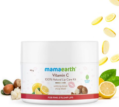 mamaearth lip balm vitamin c 100% Natural Care Kit With Lip Scrub & Lip Mask For Pink and Plump Lips Vitamin C Nutrex Research L-Carnitine 3000 overnight lip mask and long Color:Baby Pink