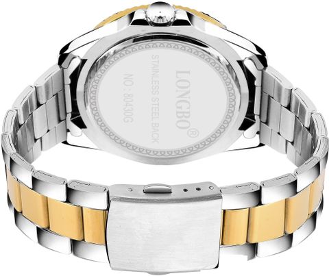 Longbo Men's Analog Watch - Silver Gold Stainless Steel Black Dial - Image 6