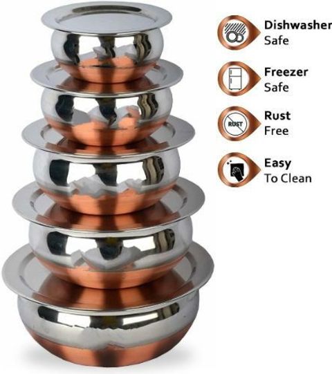 HM EVOTEK Stainless Steel Deep Vessel,Prabhu chatty Handi Cooking Pot For Kitchen withLid Handi 2 L, 1.5 L, 1 L, 0.75 L, 0.5 L with Lid (Stainless Steel, Copper, Induction Bottom) - Image 4