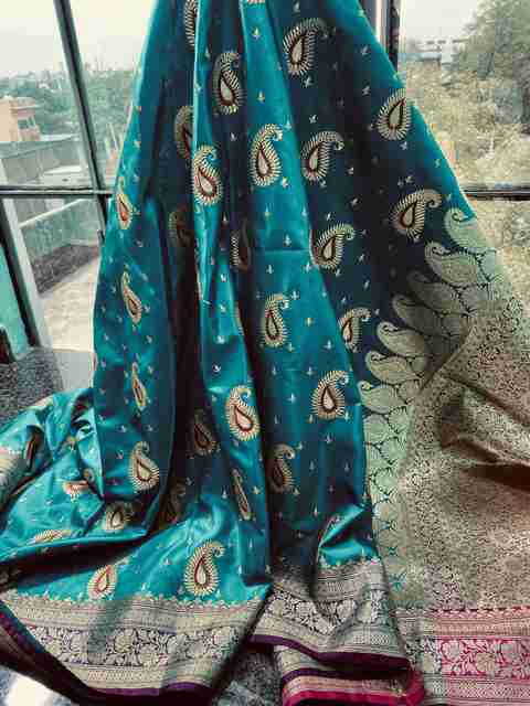 SHOPEEZY TEX FAB Banarasi Silk Blend Art Silk Saree (Blue) - Image 2