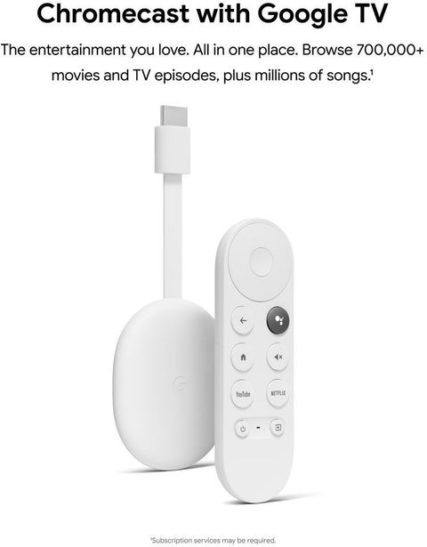 Google Chromecast | (4K) Media Streaming Device (Snow)