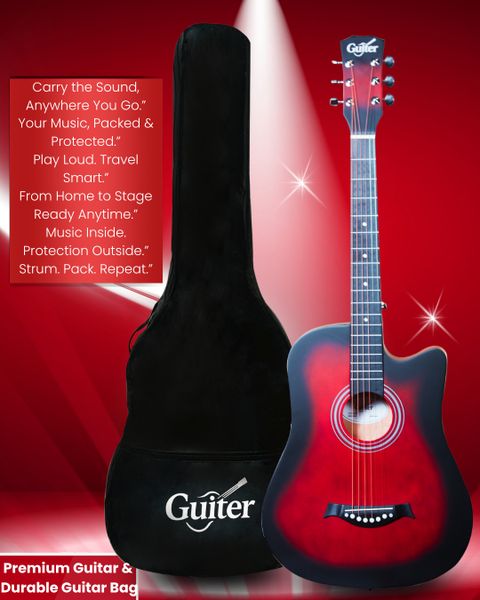 Guiter 38IN-CG Acoustic Guitar with Pickup ,Truss Rod,& Starter kit, Linden & Rosewood Acoustic Guitar Linden Wood Rosewood Right Hand Orientation (Red) - Image 7