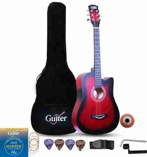 Guiter 38IN-CG Acoustic Guitar with Pickup ,Truss Rod,& Starter kit, Linden & Rosewood Acoustic Guitar Linden Wood Rosewood Right Hand Orientation (Red) - Image 5