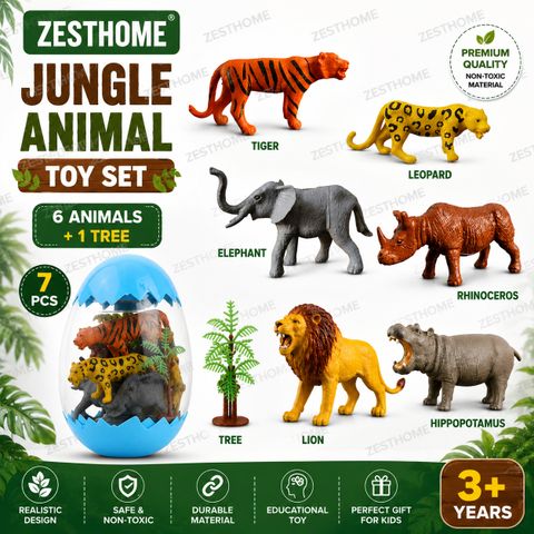 ZESTHOME Jungle Animal Toys Set with Reusable Egg Box | Lion Tiger