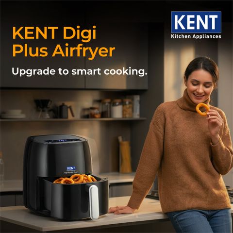 KENT Digi Plus Air Fryer 4L & 1300W | Fry, Grill, Roast & Bake | Digital Display & Touch Control Panel | Rapid Heating | 80% Less Oil Usage | High Temperature & Uniform Heating | Black Air Fryer (4 L) - Image 4