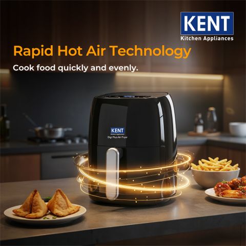 KENT Digi Plus Air Fryer 4L & 1300W | Fry, Grill, Roast & Bake | Digital Display & Touch Control Panel | Rapid Heating | 80% Less Oil Usage | High Temperature & Uniform Heating | Black Air Fryer (4 L) - Image 8