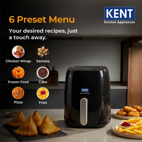 KENT Digi Plus Air Fryer 4L & 1300W | Fry, Grill, Roast & Bake | Digital Display & Touch Control Panel | Rapid Heating | 80% Less Oil Usage | High Temperature & Uniform Heating | Black Air Fryer (4 L) - Image 5