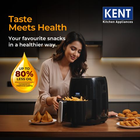 KENT Digi Plus Air Fryer 4L & 1300W | Fry, Grill, Roast & Bake | Digital Display & Touch Control Panel | Rapid Heating | 80% Less Oil Usage | High Temperature & Uniform Heating | Black Air Fryer (4 L) - Image 7