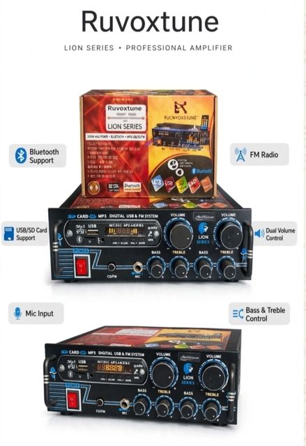RUVOXTUNE DJ 5000W Stereo Amplifier with Bluetooth, USB, FM, Remote - Image 5