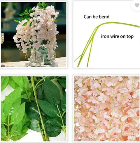 PARTY BREEZE Wisteria Garland for Home Wedding Party Garden Ceremony Pink Westeria Artificial Flower (43.2 cm, Pack of 10, Flower Bunch) - Image 8