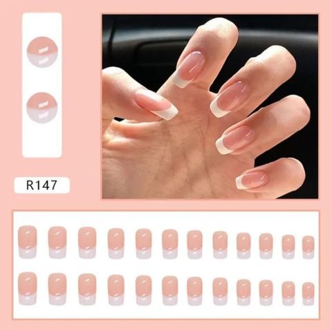 Beauzy Nude Pink French Tip Press On Nails, Square Full Cover, Pack - Image 3