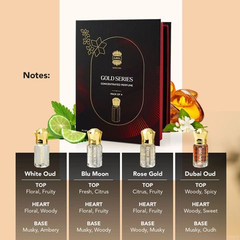Ajmal Gold Series Unisex Attar Gift Set (Pack of 4, Floral) - Image 7