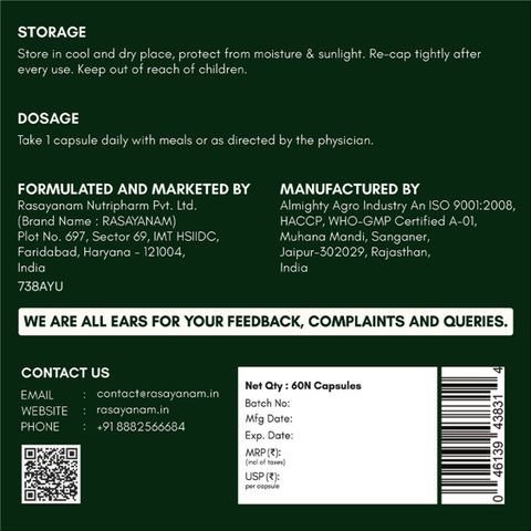 Rasayanam Ashwagandha KSM-66 600 mg 60 Capsules - Image 8