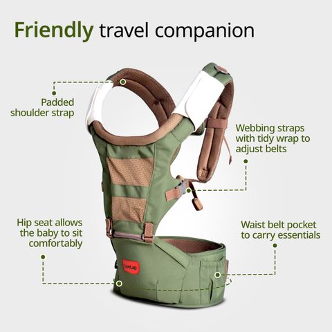 LuvLap Royal Baby Hip Seat Carrier with 4 Carry positions, for 4 to 24 months Baby Carrier (Green, Hip Carry) - Image 7