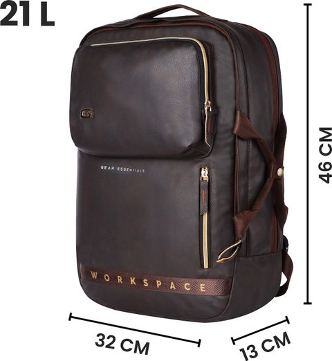 Gear Medium 21L Laptop Backpack Brown Faux Leather - Image 8
