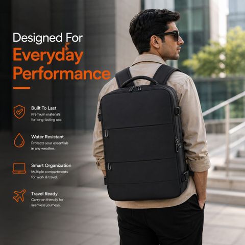KARRIER Large 60L Vacuum Compression Laptop Backpack (Black) - Image 6