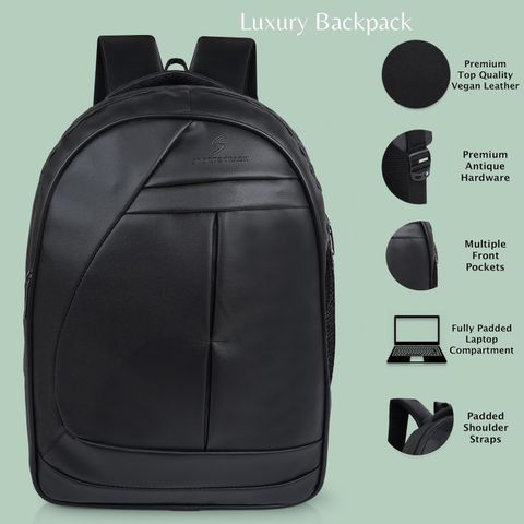 Romofy Large 32 L Laptop Backpack Classic Synthetic Leather Office College Business Shoulder Backpack For Unisex (Black) - Image 8