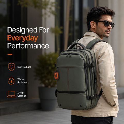 KARRIER Large 60 L Laptop Backpack Vacuum Compression Backpack with Built-in System for Clothes & Gear (Green) - Image 6
