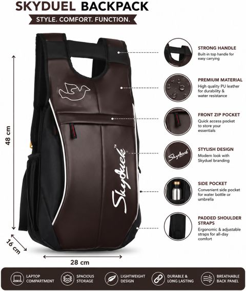 SkyDuck Medium 25 L Backpack Waterproof School & Coaching Backpack for Boys Travel Bag (Brown) - Image 7