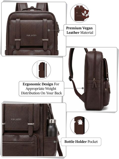 FUR JADEN Vegan Leather Stylish 15.6 Inch Bag 20 L Laptop Backpack