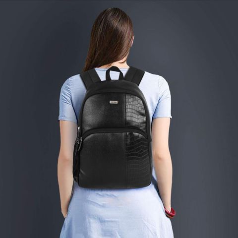 Veneer Medium 25 L Laptop Backpack Classy Vegan Leather Croco Fusion Business Office College Travel Unisex (Black) - Image 7