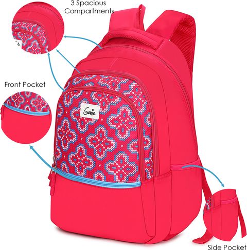 Genie Large 36 L Laptop Backpack School Bag for Girls. Pink backpack for women. More Volume, 3 zips, (Pink) - Image 8