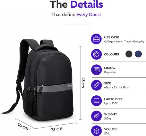 PROVOGUE QUEST 20L Laptop Backpack, Black - Image 7