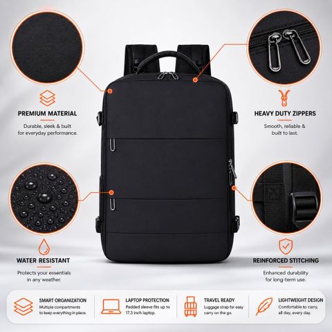 KARRIER Large 60L Vacuum Compression Laptop Backpack (Black) - Image 8