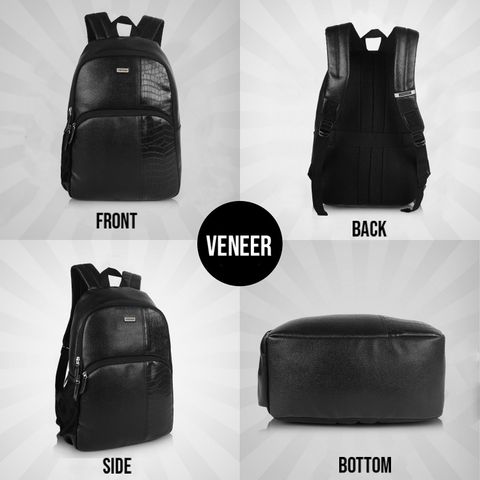 Veneer Medium 25 L Laptop Backpack Classy Vegan Leather Croco Fusion Business Office College Travel Unisex (Black) - Image 8