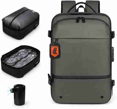 KARRIER Large 60 L Laptop Backpack Vacuum Compression Backpack with Built-in System for Clothes & Gear (Green) - Image 5