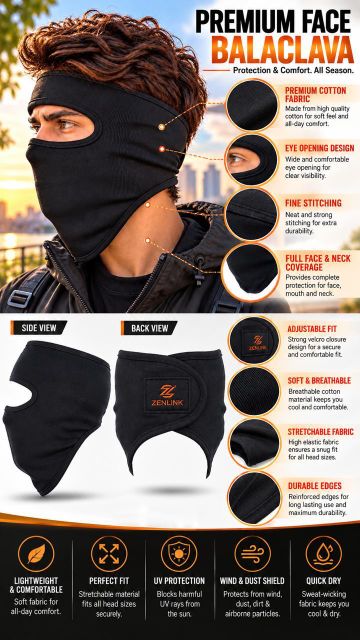 ZENLINK Black Bike Face Mask Balaclava - Image 6